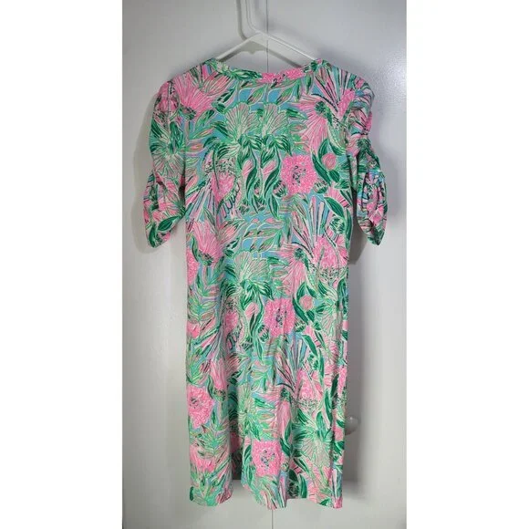 Lilly Pulitzer Belden Ruched Elbow Sleeve Dress Womens LG Floral Spring Preppy - Picture 2 of 9